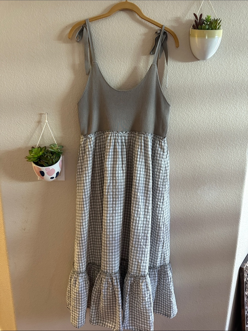 Merci Gingham Cottagecore Midi Toe Strap Vintage Dress Large